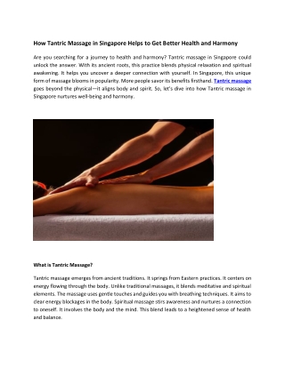How Tantric massage in Singapore Help to Get Better Health and Harmony