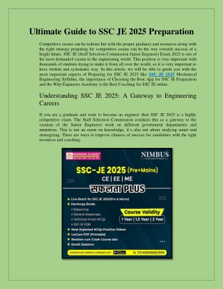 Ultimate Guide to SSC JE 2025 Preparation