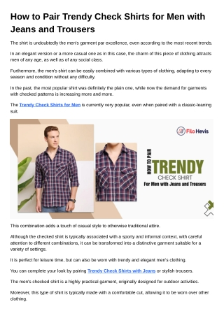 How to Pair Trendy Check Shirts for Men with Jeans and Trousers