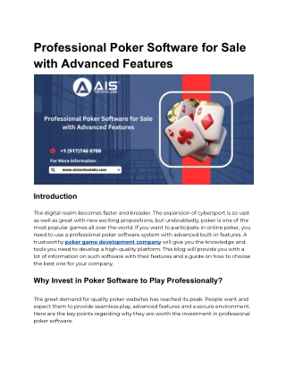 Professional Poker Software for Sale with Advanced Features