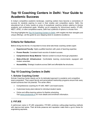 Top 10 Coaching Centers in Delhi