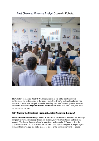 Best Chartered Financial Analyst Course in Kolkata