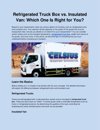 Refrigerated Truck Box vs. Insulated Van_ Which One Is Right for You_