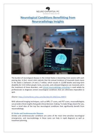 Neurological Conditions Benefitting from Neuroradiology Insights