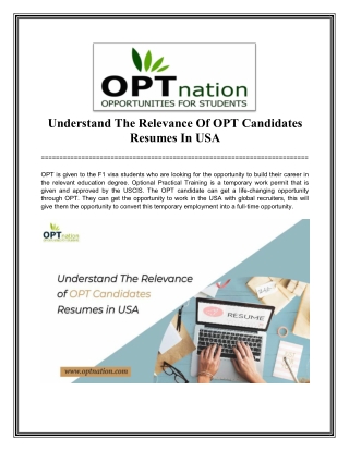 Understand the relevance of OPT candidates resumes in USA