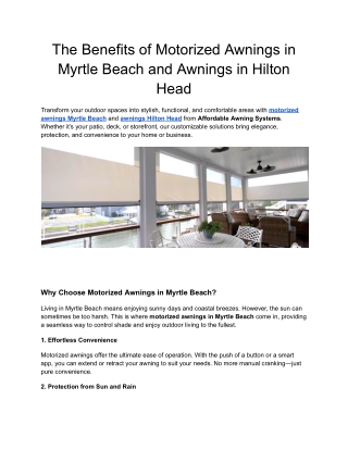 The Benefits of Motorized Awnings in Myrtle Beach and Awnings in Hilton Head