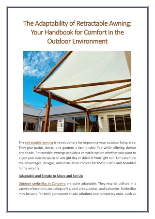 The Adaptability of Retractable Awning Your Handbook for Comfort in the Outdoor Environment