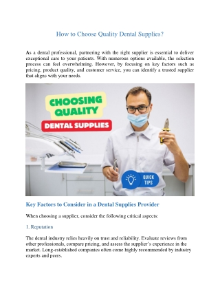 How to Choose Quality Dental Supplies?