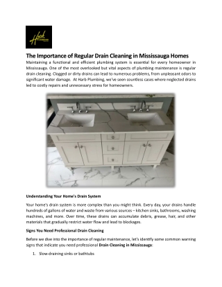 The Importance of Regular Drain Cleaning in Mississauga Homes