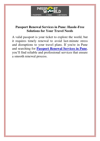 Passport Renewal Services in Pune Hassle Free Solutions for Your Travel Needs