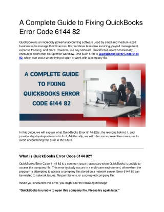 a complete guide to fixing quickbooks error code 6144 82