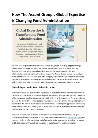How The Ascent Group's Global Expertise is Changing Fund Administration
