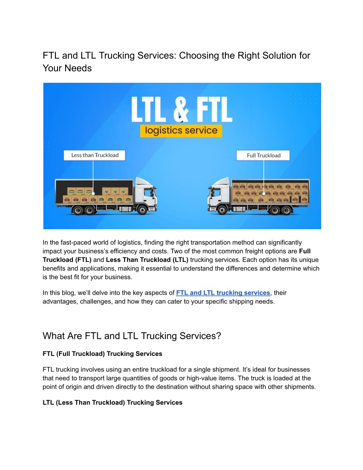 ftl and ltl trucking services choosing the right