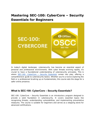 mastering sec 100 cybercore security essentials