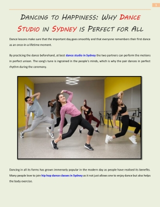 Dancing to Happiness Why Dance Studio in Sydney is Perfect for All