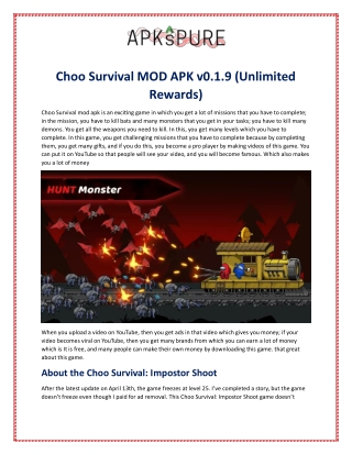 Choo Survival MOD APK v0.1.9 (Unlimited Rewards)