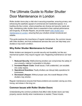 The Ultimate Guide to Roller Shutter Door Maintenance in London