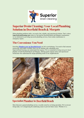 Your Local Plumbing Solution in Deerfield Beach & Margate