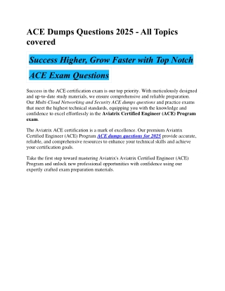 ACE Dumps Questions 2025 - All Topics covered