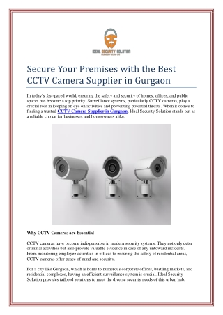 Secure Your Premises with the Best CCTV Camera Supplier in Gurgaon