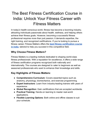 The Best Fitness Certification Course in India_ Unlock Your Fitness Career with Fitness Matters