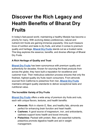 Discover the Rich Legacy and Health Benefits of Bharat Dry Fruits