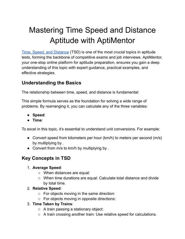 mastering time speed and distance aptitude with