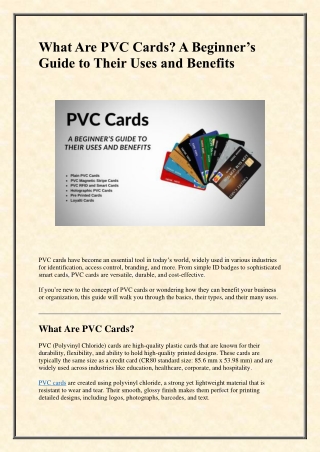 What Are PVC Cards A Beginner’s Guide to Their Uses and Benefits