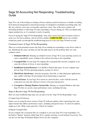 Sage 50 Accounting Not Responding Troubleshooting Guide