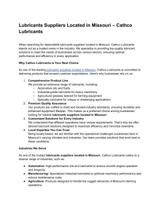 Lubricants Suppliers Located in Missouri