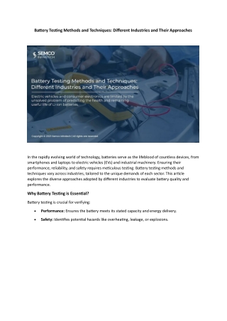 Battery Testing Methods and Techniques Different Industries and Their Approaches