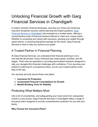Unlocking Financial Growth with Garg Financial Services in Chandigarh
