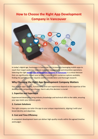 How to Choose the Right App Development Company in Vancouver