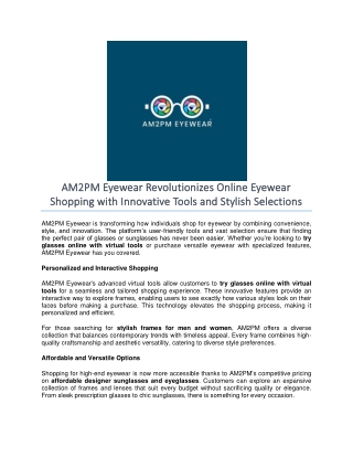 AM2PM Eyewear Revolutionizes Online Eyewear Shopping with Innovative Tools and Stylish Selections