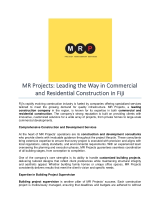 MR Projects- Leading the Way in Commercial and Residential Construction in Fiji