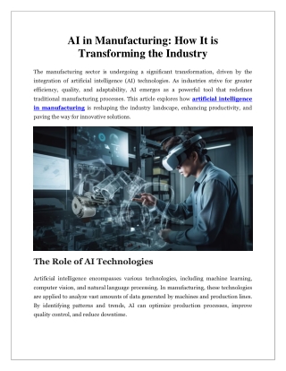 AI in Manufacturing How It is Transforming the Industry