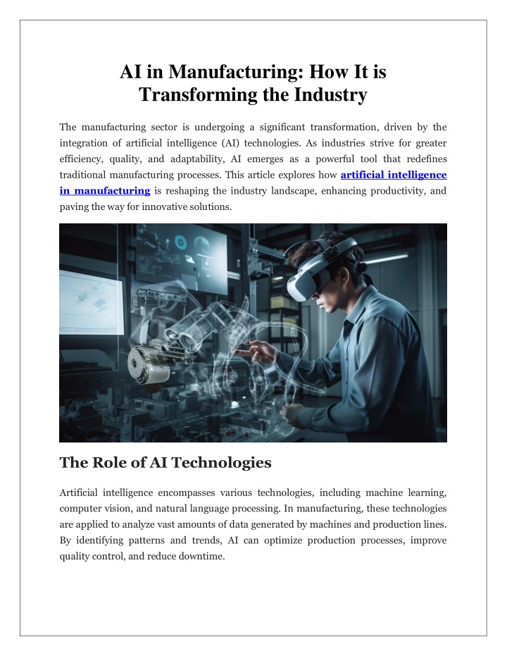 ai in manufacturing how it is transforming