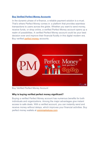 Purchase verified Perfect Money account - USA,CA, Service