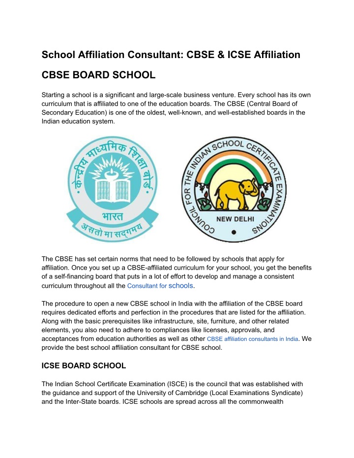 school affiliation consultant cbse icse