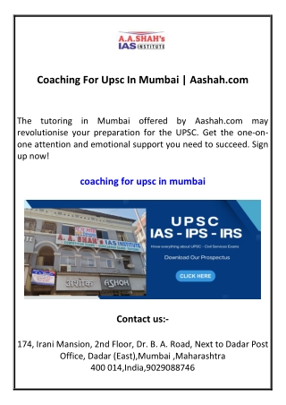 coaching for upsc in mumbai aashah com