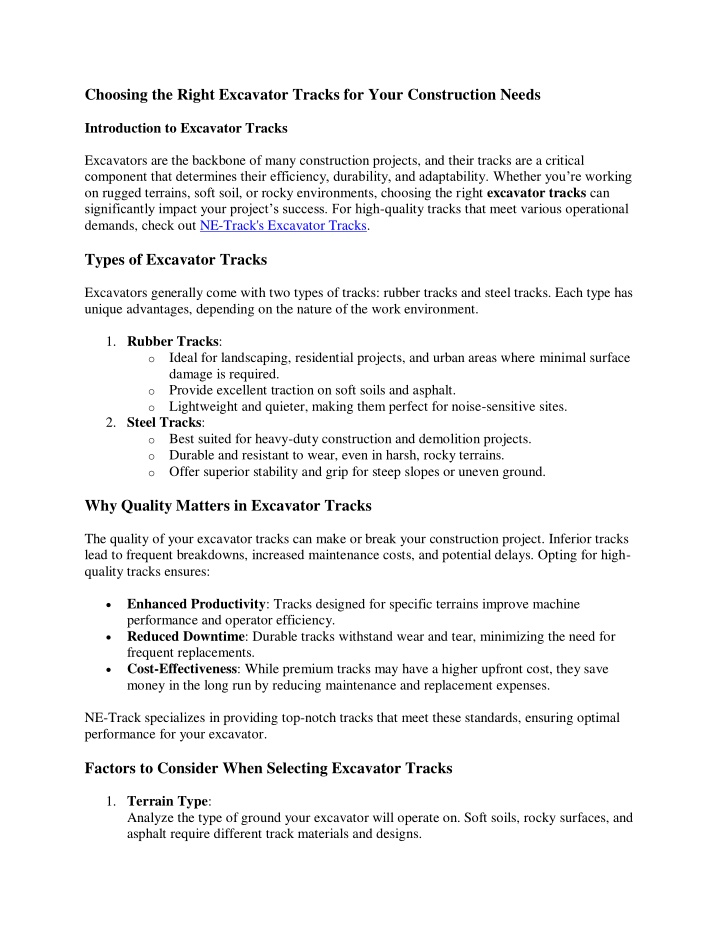 choosing the right excavator tracks for your