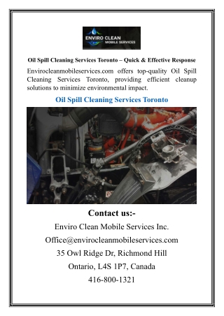 Oil Spill Cleaning Services Toronto Quick & Effective Response