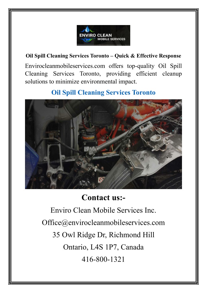 oil spill cleaning services toronto quick