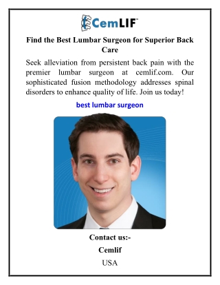 Find the Best Lumbar Surgeon for Superior Back Care