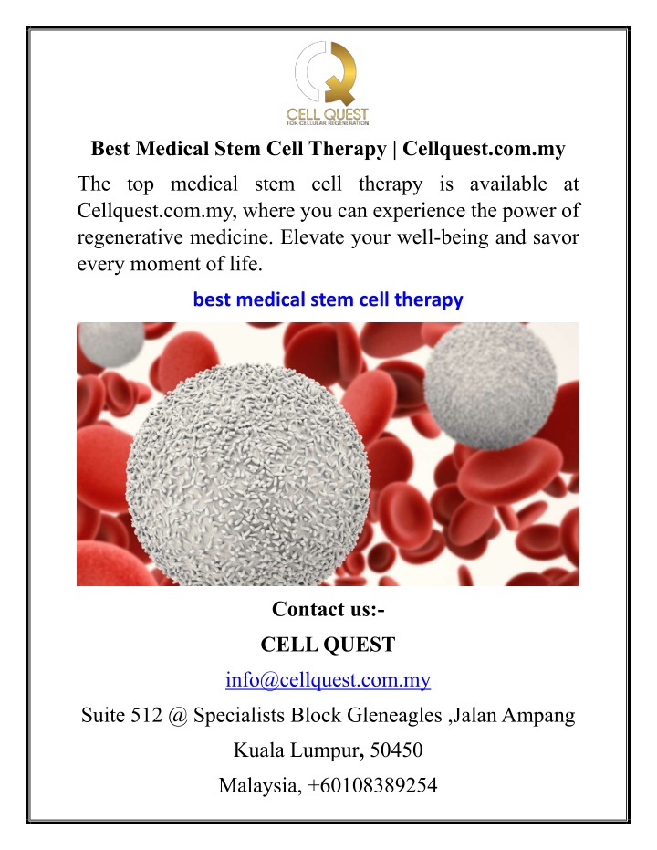 best medical stem cell therapy cellquest com my