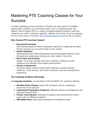 Mastering PTE Coaching Classes for Your Success