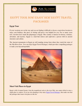 Egypt Tour Now Enjoy New Egypt Travel Packages