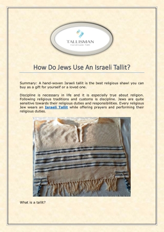 How Do Jews Use An Israeli Tallit