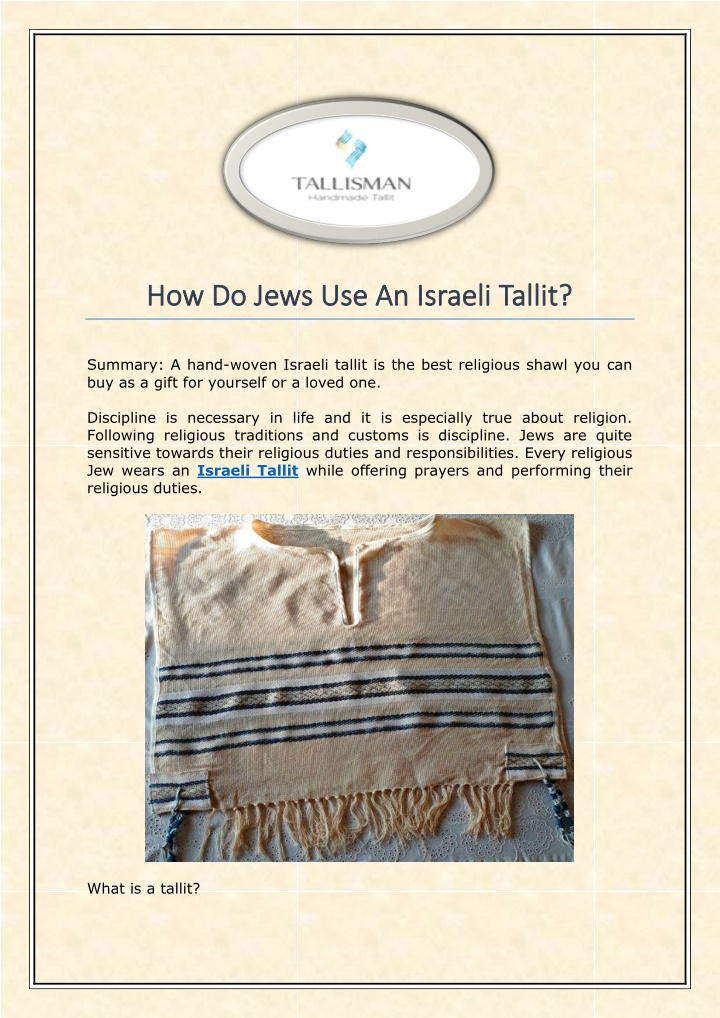 how do jews use an israeli tallit how do jews