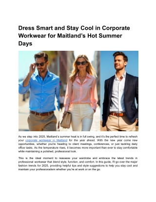 Dress Smart and Stay Cool in Corporate Workwear for Maitland’s Hot Summer Days